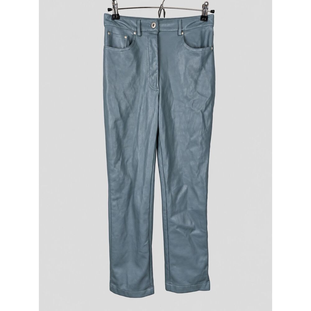 7 For All Mankind Easy Slim Faux Leather Pants Smoky Blue Moto Indie Sleaze